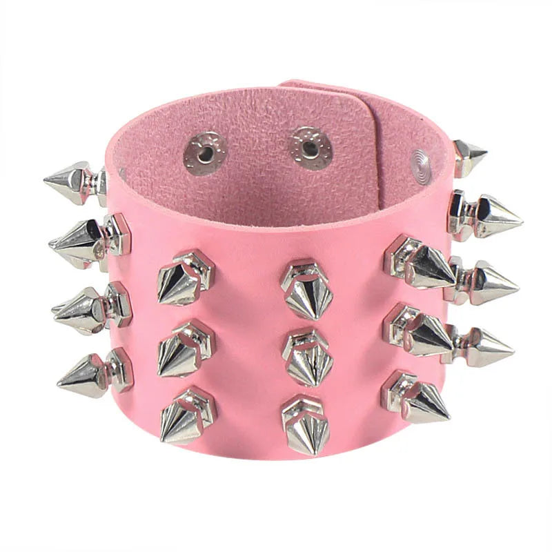2024 Adjustable Black Pu Leather Spike Bracelet - Smarsty
