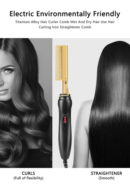 2 in 1 Electric Hot Comb Hair Straightener and Curler - Smarsty