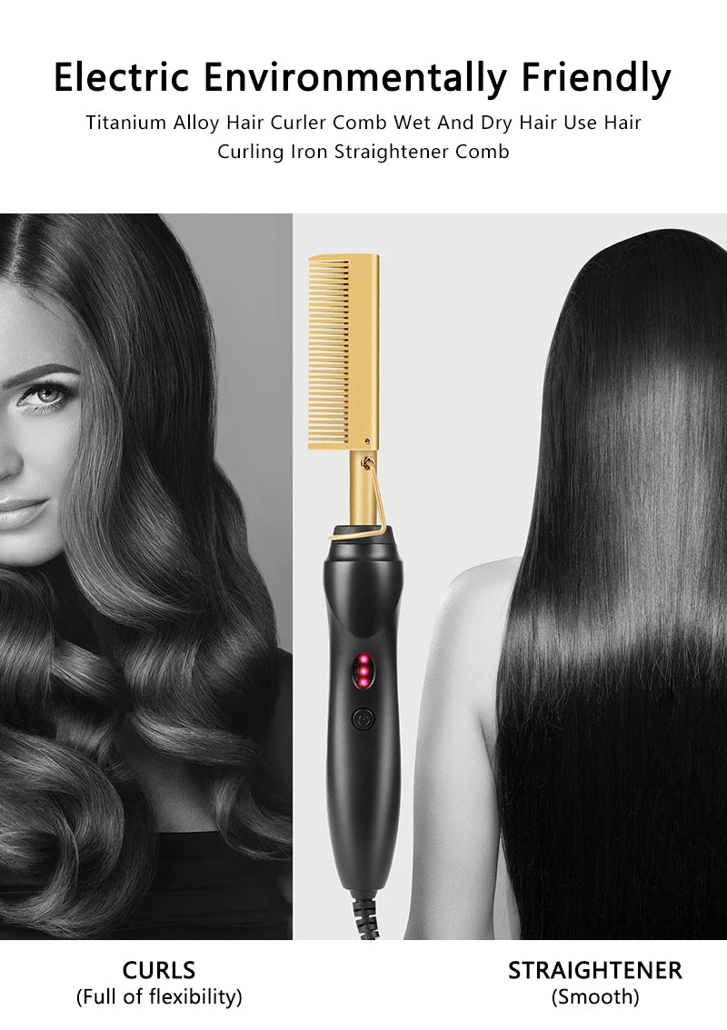 2 in 1 Electric Hot Comb Hair Straightener and Curler - Smarsty