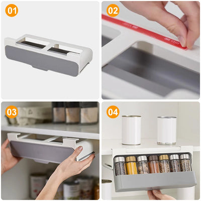 Kitchen Spice Rack Self-adhesive Spice Organizer Rack Seasoning Bottle Spice Organizer Wall-mounted Under-Shelf Kitchen Storage by Smarsty