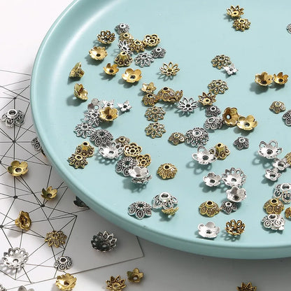 50pcs Tibetan Silver Leaf Flower Bead Caps for Jewelry Making - Smarsty