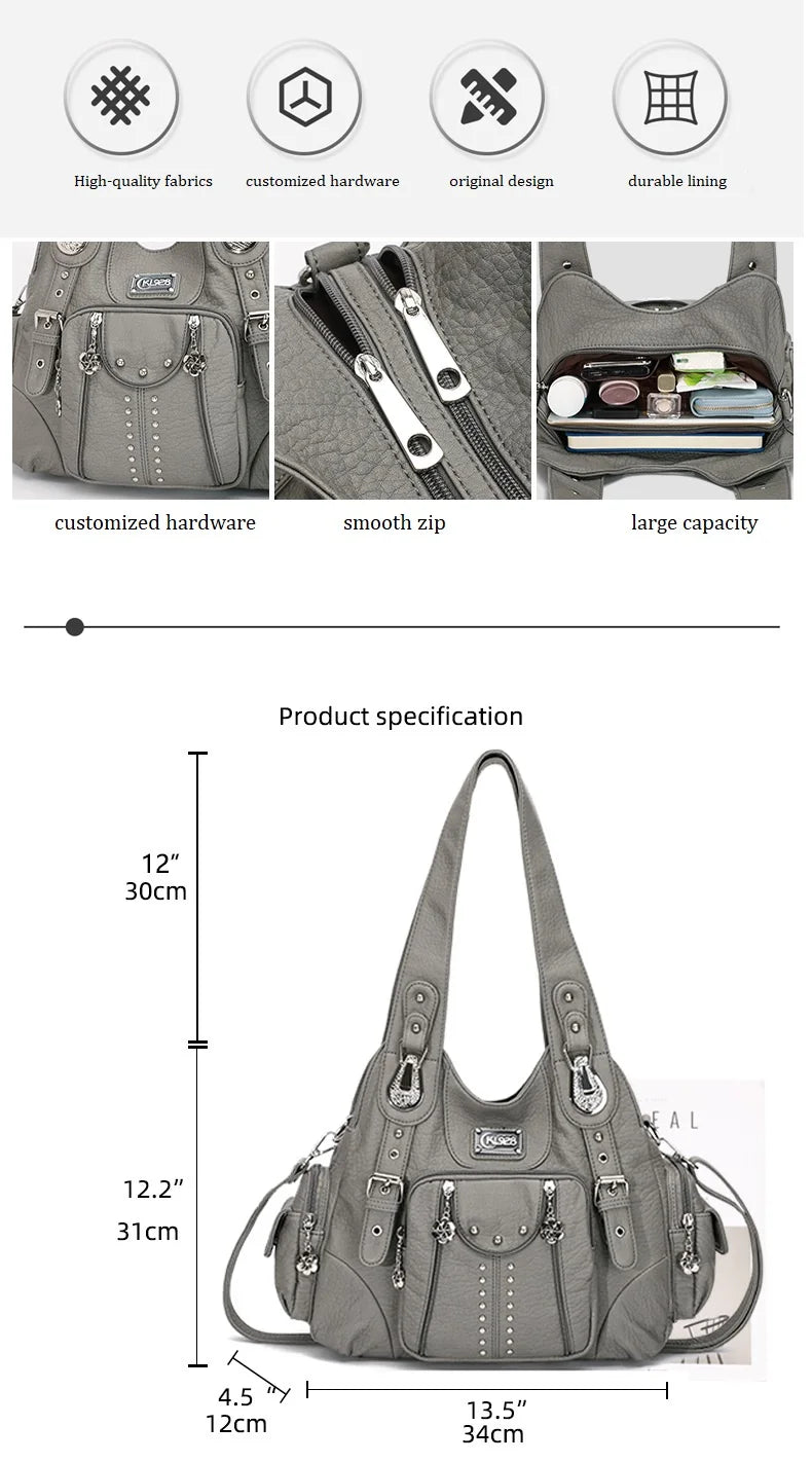 Angelkiss PU Leather Women Shoulder Bag Zipper Closure - Smarsty
