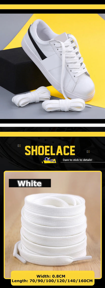 1Pair Classic shoelaces Flat black White Shoe Lace Double Fabric Non-slip Polyester Laces Casual Sport Shoestrings 100/120/140CM - Smarsty