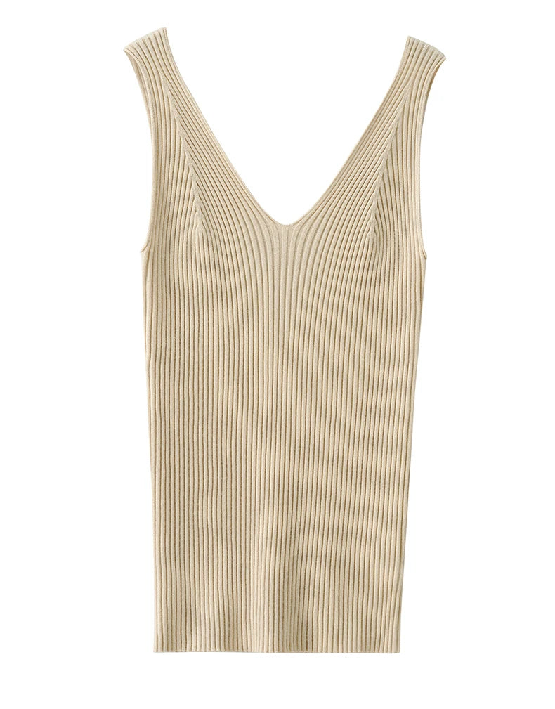 Amii Minimalism Summer New Women's Camisole Tops Office Lady Solid V-neck Sexy Slim Vest Girls Tank Streetwear Tops 12321058