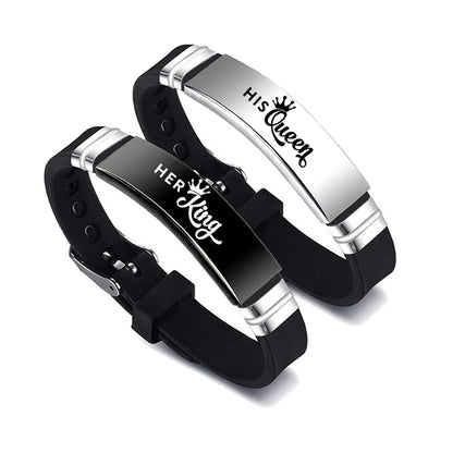 His Queen Her King Couple Bracelets Set Adjustable Silicone Bangle - Smarsty
