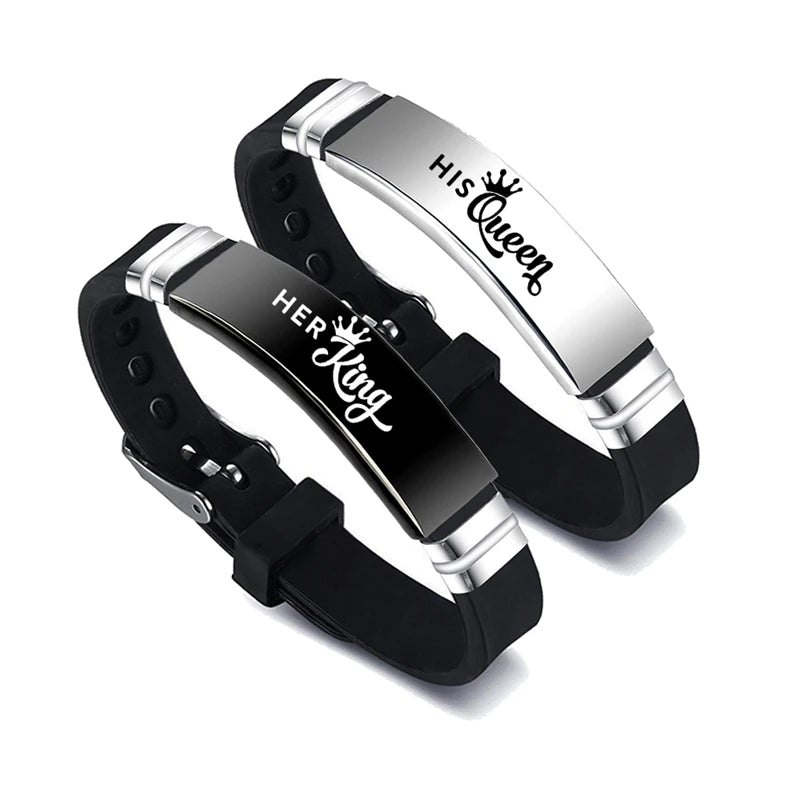 His Queen Her King Couple Bracelets Set Adjustable Silicone Bangle - Smarsty