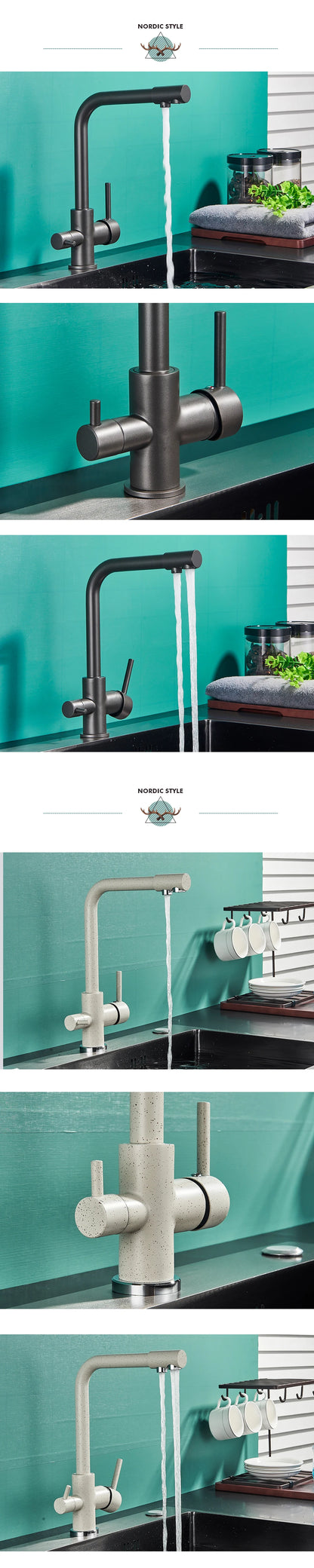 Black Grey Water Filter Kitchen Faucet with 360 Degree Rotation - Smarsty