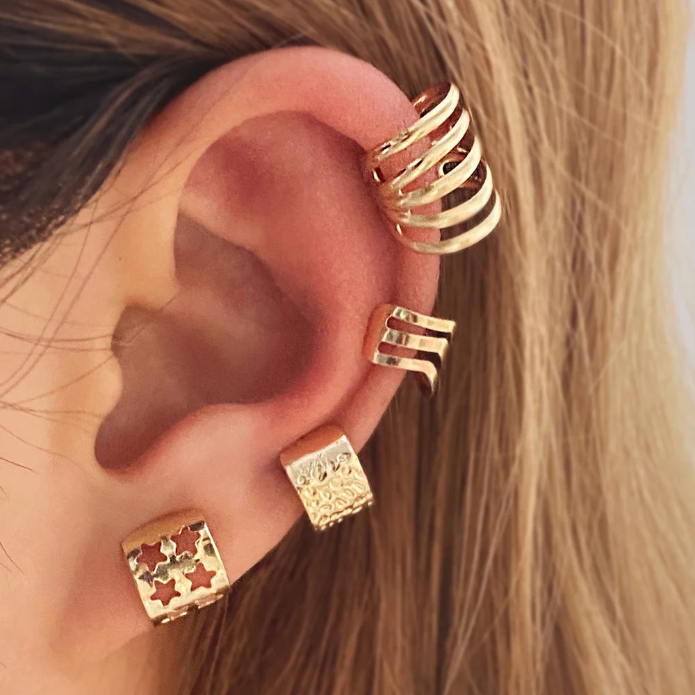 Vintage Gold Leaf Ear Cuff Non Piercing Clip Earrings - Smarsty