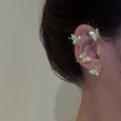 Zircon C Shape Long Tassel Ear Cuffs No Piercing Earrings - Smarsty