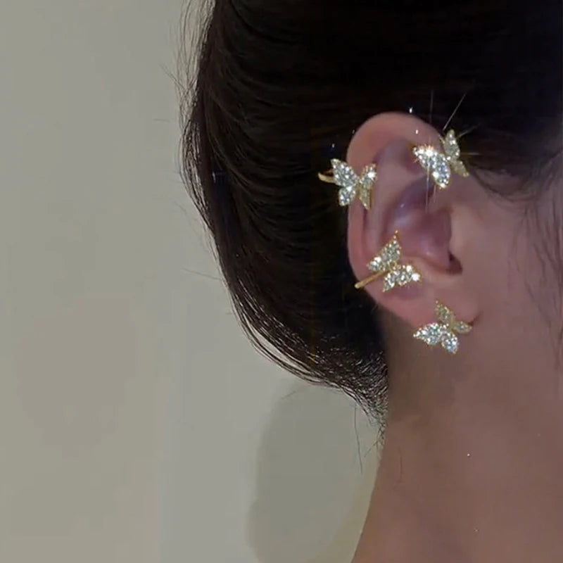 Zircon C Shape Long Tassel Ear Cuffs No Piercing Earrings - Smarsty