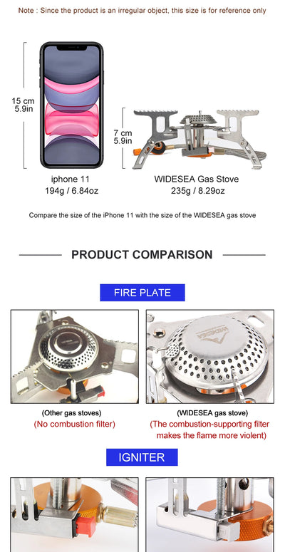 Widesea Camping Gas Stove Outdoor Tourist Burner Strong Fire Heater Tourism Cooker Survival Furnace Supplies Equipment Picnic by Smarsty