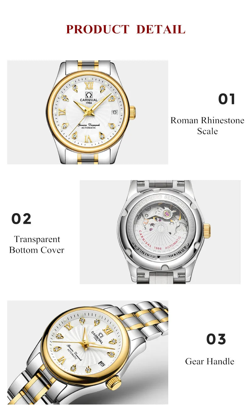 Carnival Luxury Women's Mechanical Watch with Sapphire Crystal - Smarsty