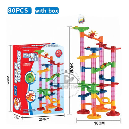 Marble Run Race Track Building Blocks Kids 3D Maze Ball Roll Toy DIY Marble Run Race Coaster Set 80/105/109/133pc Christmas Gift - Smarsty