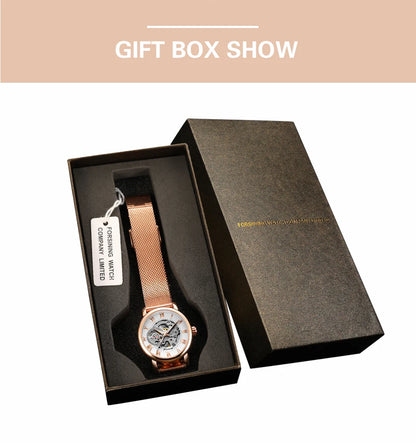 Fashionable Women's Mechanical Automatic Watch with Mesh Strap - Smarsty
