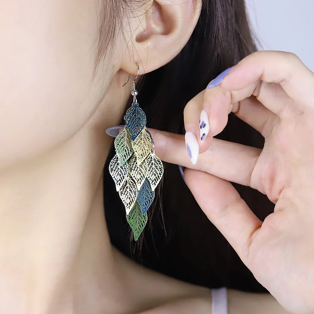 Bohemian Style Nine Leaf Drop Earrings for Women Gifts - Smarsty