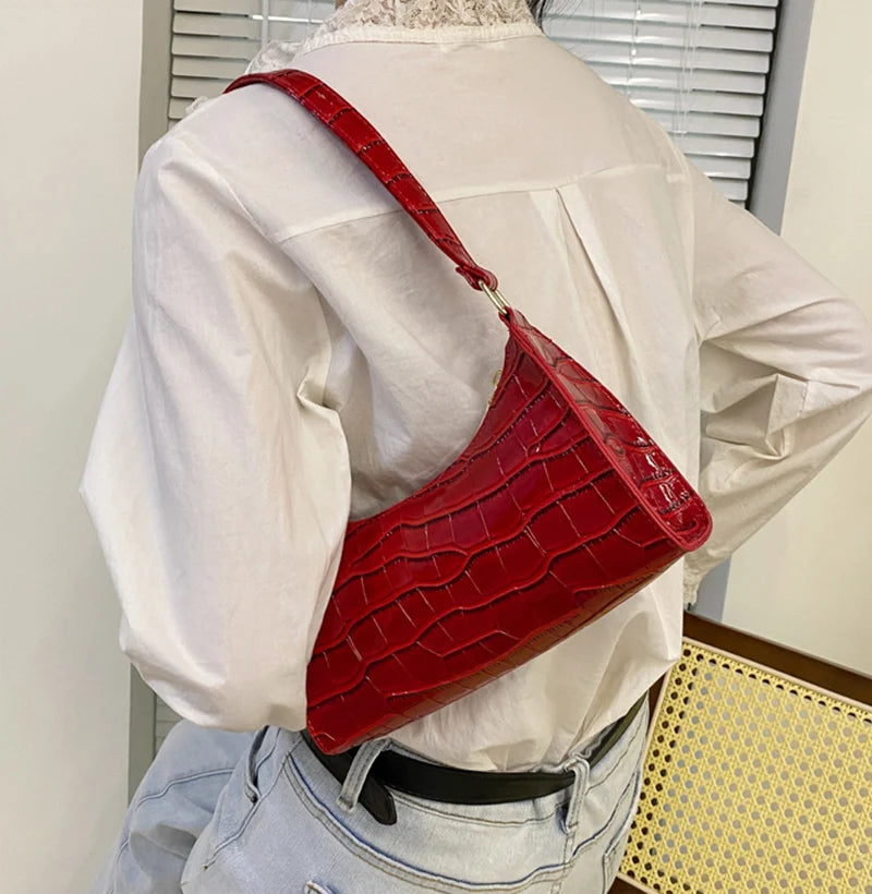 PU Leather Alligator Pattern Women Slim Shoulder Bag Purse - Smarsty