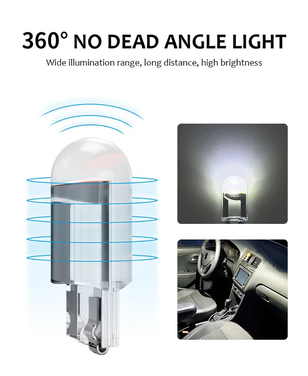 10X New W5W LED T10 Car Lights COB Glass Interior Parts Bulbs White ice blue Yellow Auto License Plate Lamp Dome Read Light 12V - Smarsty