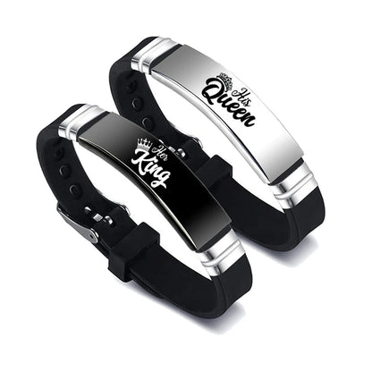 His Queen Her King Couple Bracelets Set Adjustable Silicone Bangle - Smarsty