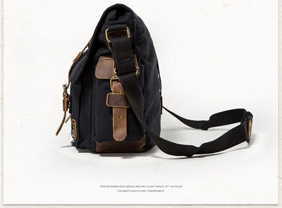 Vintage Leather Canvas Messenger Bag Unisex Crossbody - Smarsty