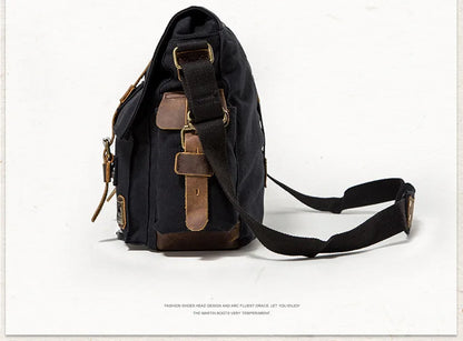 Vintage Leather Canvas Messenger Bag Unisex Crossbody - Smarsty