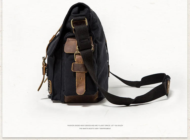 Vintage Leather Canvas Messenger Bag Unisex Crossbody - Smarsty