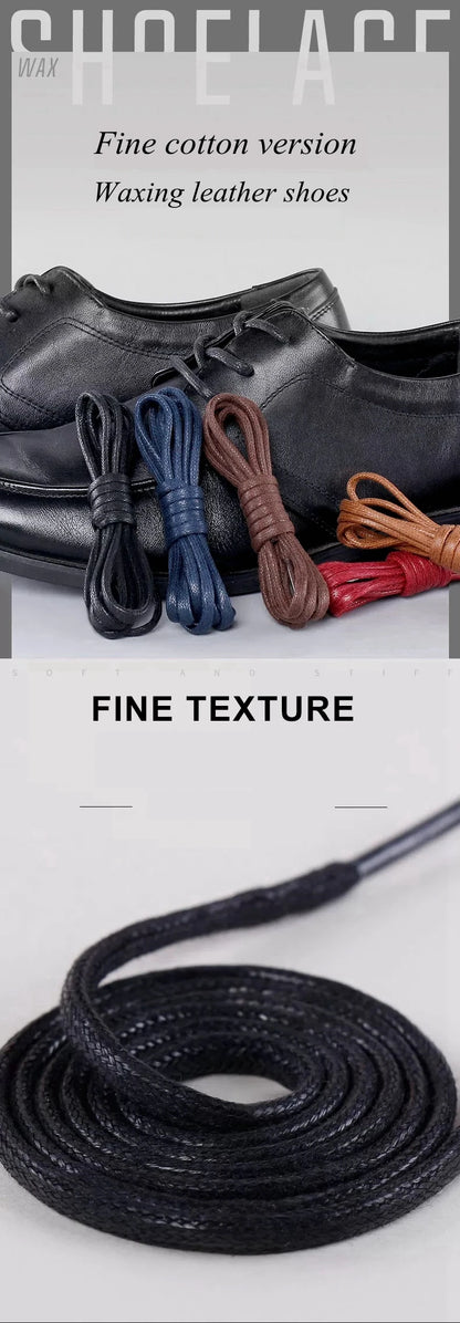 1Pair Cotton Waxed Shoelaces Round Oxford Shoe laces Boots Laces Waterproof Leather Shoelace Length 60/80/100/120/140/180cm - Smarsty