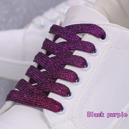 1Pair Fashion Glitter Shoelaces Colorful Flat Shoe laces for Athletic Running Sneakers Shoes Boot 1CM Width Shoelace Strings