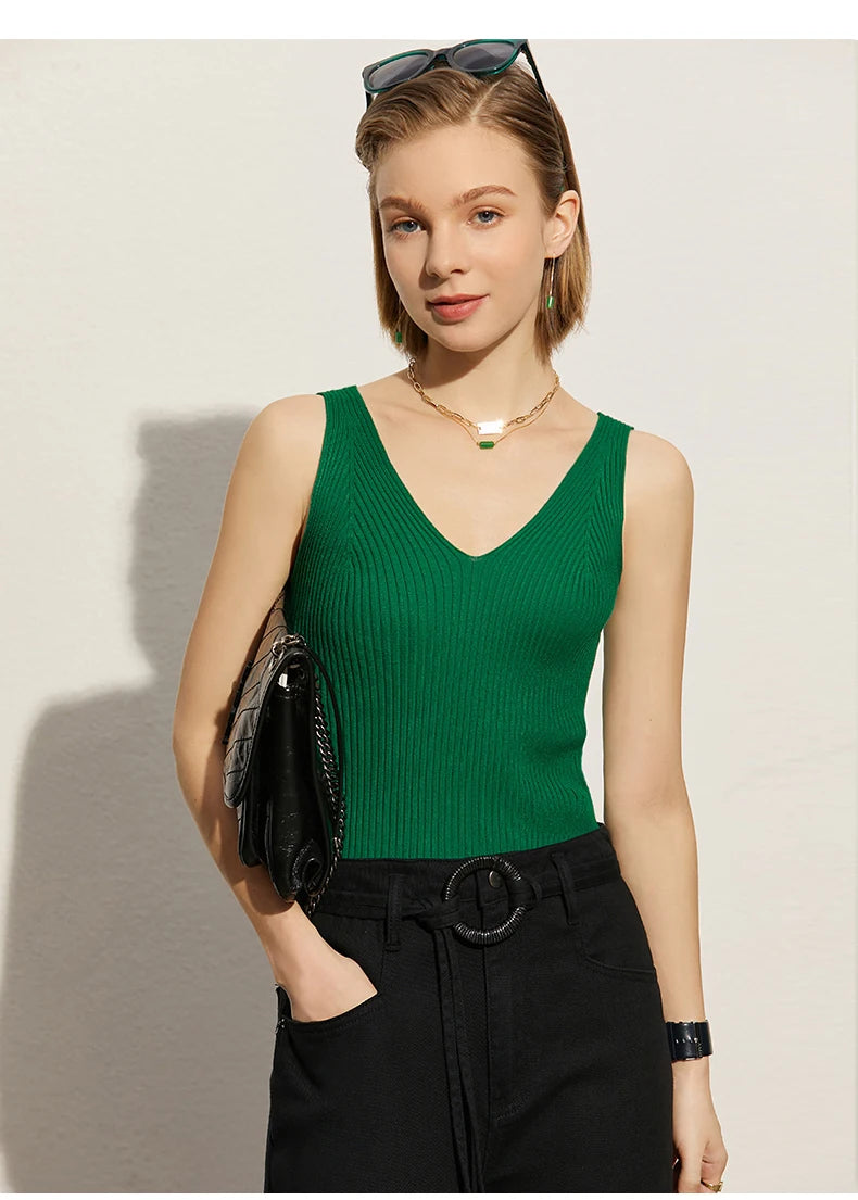 Amii Minimalism Summer New Women's Camisole Tops Office Lady Solid V-neck Sexy Slim Vest Girls Tank Streetwear Tops 12321058