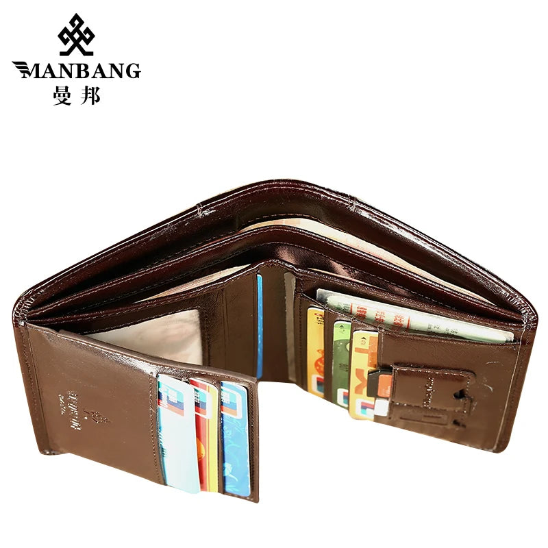 ManBang Classic Style Wallet Genuine Leather Men Wallets Short Male Purse Card Holder Wallet Men Fashion High Quality - Smarsty