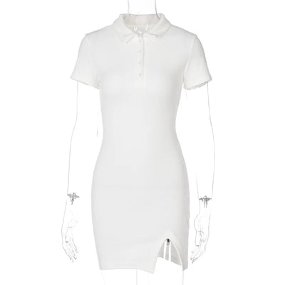 Short Sleeve Slit Sexy Mini Dress Summer Women Fashion Streetwear Outfits Cute Solid Party Clothing - Smarsty