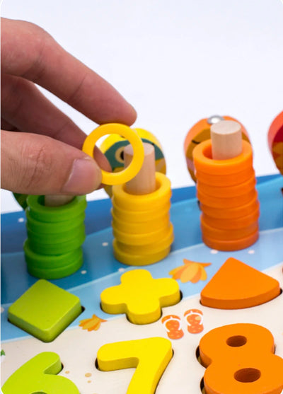 3D Preschool Children Educational Toys Wooden Montessori Arithmetic Magnetic Fishing Digital Shape Matching Building Block Toys - Smarsty
