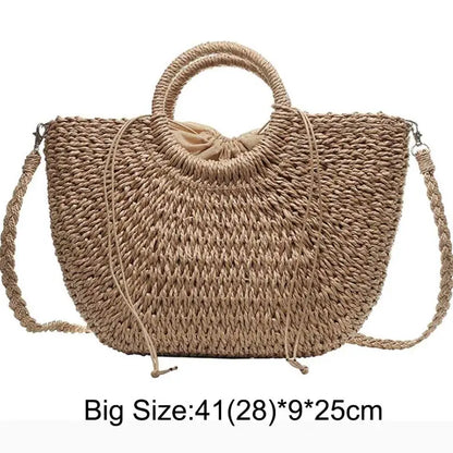 Summer Handmade Straw Bag for Women Beach Tote Moon Shaped - Smarsty