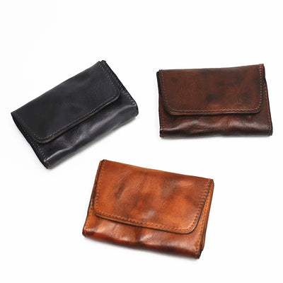 Genuine Leather Wallet for Men Women Brand Vintage Handmade Short Small Men's Wallets Card Holder Original Leather Coin Purse - Smarsty