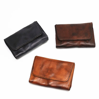 Genuine Leather Wallet for Men Women Brand Vintage Handmade Short Small Men's Wallets Card Holder Original Leather Coin Purse - Smarsty