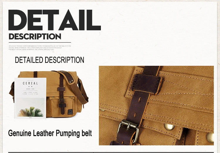 Vintage Leather Canvas Messenger Bag Unisex Crossbody - Smarsty