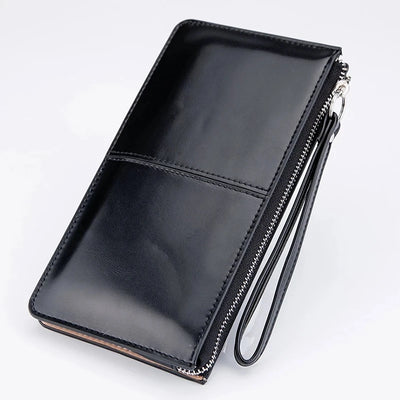 Women's Vintage Oil Wax PU Leather Clutch Wallet Female Large Capacity Phone Purse Ladies Wristband Simple Card Holder Pouch Bag - Smarsty
