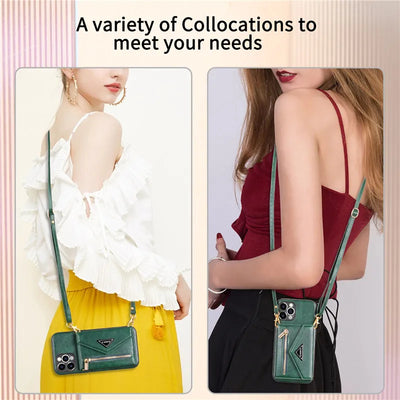 Zipper Wallet Phone Case For iPhone 17 Air 16 Plus 16E 15 Pro Max Leather Card Back Crossbody Strap Leather Magnetic Wallet Phone Case by Smarsty