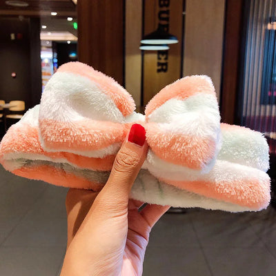 Soft Coral Fleece Bow Headband Warm Hair Holder Turban - Smarsty