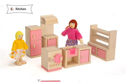 Wooden Dollhouse Furniture Miniature Toy For Dolls Kids Children House Play Toy Mini Furniture Sets Doll Toys Boys Girls Gifts