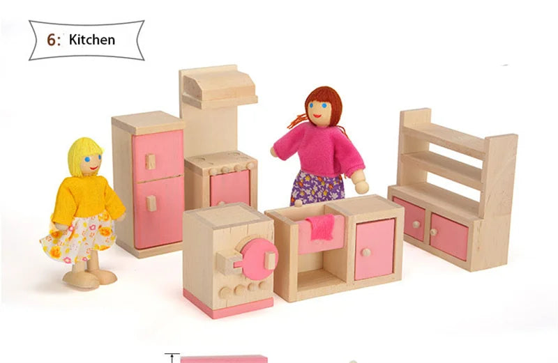 Wooden Dollhouse Furniture Miniature Toy For Dolls Kids Children House Play Toy Mini Furniture Sets Doll Toys Boys Girls Gifts