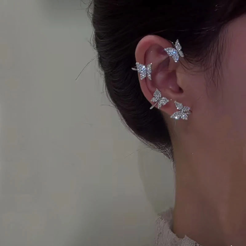 Zircon C Shape Long Tassel Ear Cuffs No Piercing Earrings - Smarsty