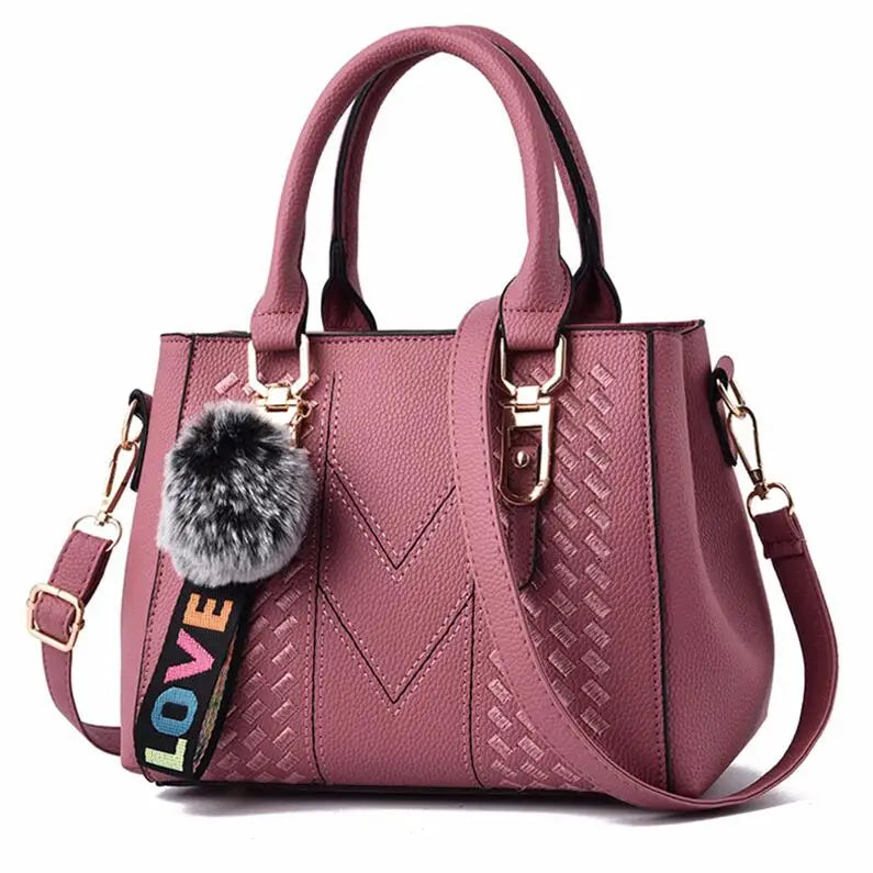 Embroidered Leather Messenger Bag for Women With Fur Accent - Smarsty