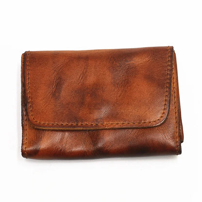 Genuine Leather Wallet for Men Women Brand Vintage Handmade Short Small Men's Wallets Card Holder Original Leather Coin Purse - Smarsty