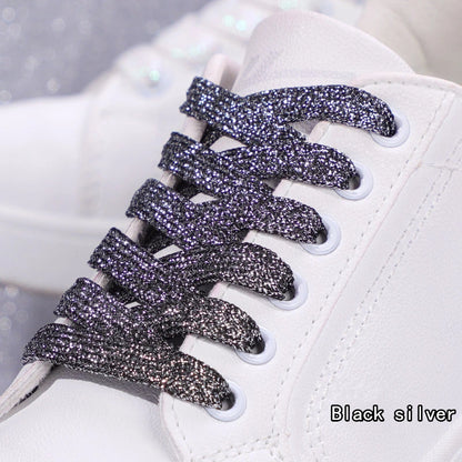 1Pair Fashion Glitter Shoelaces Colorful Flat Shoe laces for Athletic Running Sneakers Shoes Boot 1CM Width Shoelace Strings