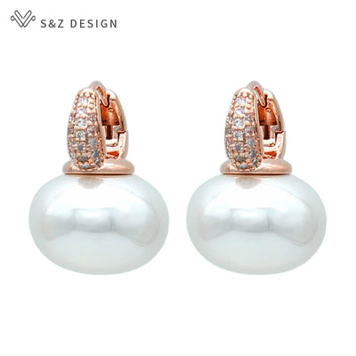 Fashion Pearl Dangle Earrings for Women with Cubic Zirconia - Smarsty