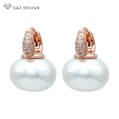 Fashion Pearl Dangle Earrings for Women with Cubic Zirconia - Smarsty