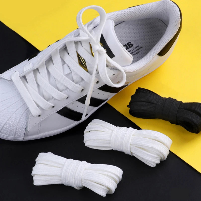 1Pair Classic shoelaces Flat black White Shoe Lace Double Fabric Non-slip Polyester Laces Casual Sport Shoestrings 100/120/140CM - Smarsty