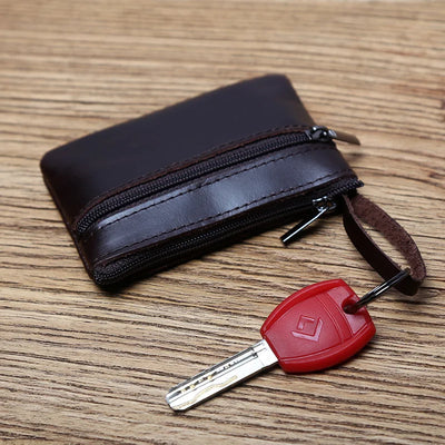 Genuine Leather Mini Coin Purse for MenTop Layer Cowhide Wallet Women Zipper Vintage Card Bag Short Lady Wallet Key Case NZPJ - Smarsty