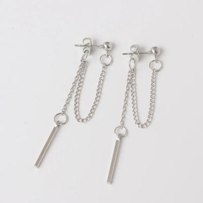 Trendy Silver Dangle Earrings with Korean Tassel Design for Women - Smarsty