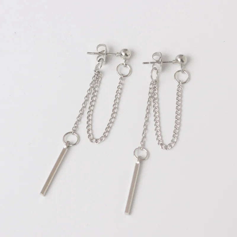 Trendy Silver Dangle Earrings with Korean Tassel Design for Women - Smarsty